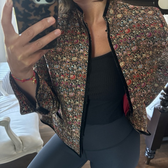 Jackets & Blazers - Womens Vintage Multicolor Metallic Brocade Jacquard Jacket